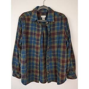 Christopher & Banks Shacket Shirt Jacket Plaid Tweed Cabincore Blue Green Size L
